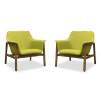 Manhattan Comfort 2-AC007-GR Miller Green and Walnut Linen Weave Accent Chair (Set of 2)